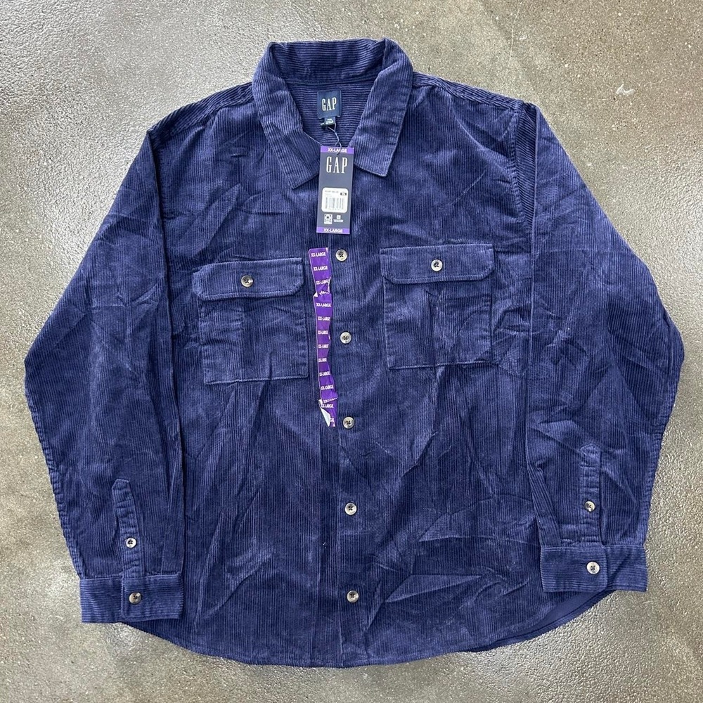 Brand New Gap Blue Corduroy‎ Button Up Men's 2XL Collared Long Sleeve Shirt